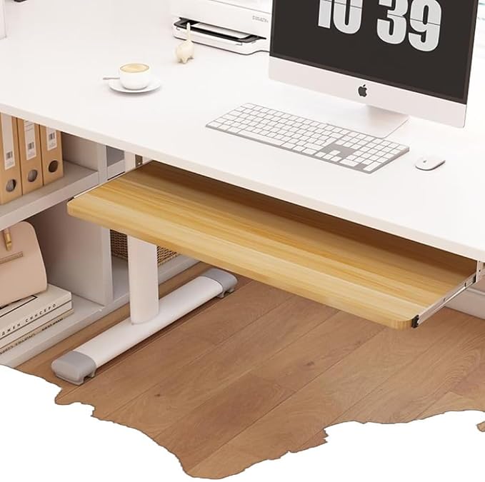 Keyboard Tray Under Desk Slide 24" 28", Pull Out Keyboard Drawer Ergonomic Keyboard Shelf, Hidden Computer Drawer Underdesk(Walnut,60 * 24cm)