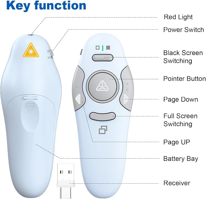 QUI Presentation Clicker Wireless Presenter Remote Clicker for PowerPoint Presentation Remote, PowerPoint Slide Advancer for Mac/Windows/Google Slide/Keynote, Blue, A-C