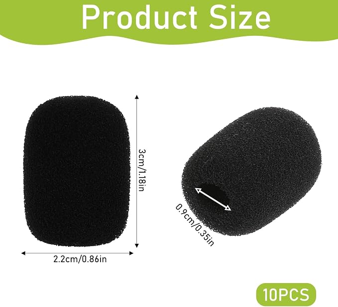10 Pack Mini Size Lapel Headset Microphone Windscreen Foam Cover, High Density Mic Headset Cover Mini Size Foam Microphone Windscreen for Headset Lavalier Microphones Noise Reduction(Black)