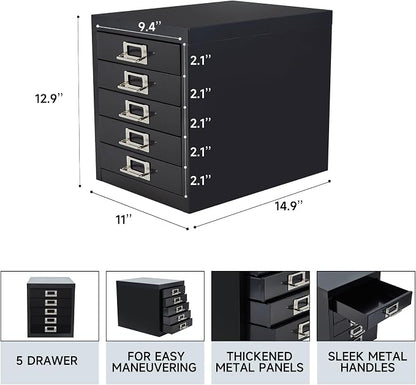 Office Storage Cabinet - File Cabinet Mini 5 Tier Metal File Organizer Document Organizer, for Home, Office, Desk (Black)