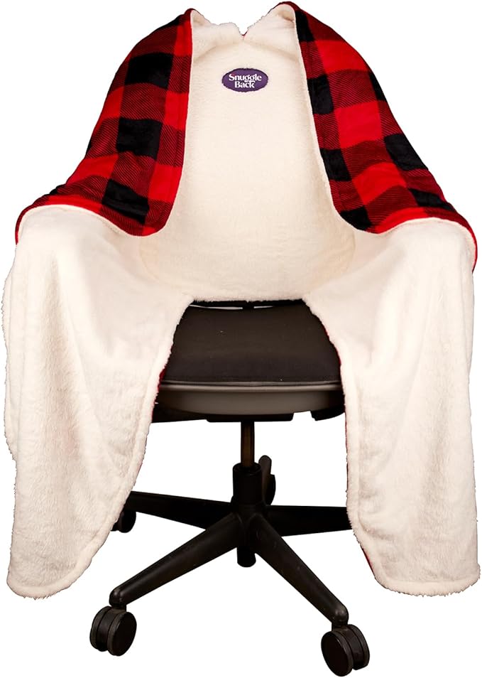 The Original Office Chair Blanket by SnuggleBack; Cozy Comfy Office Desk Chair Wrap Attaches for Hands-Free Warmth. Stay Warm In The Winter or Summer. (Buffalo Plaid Patterned Fleece)