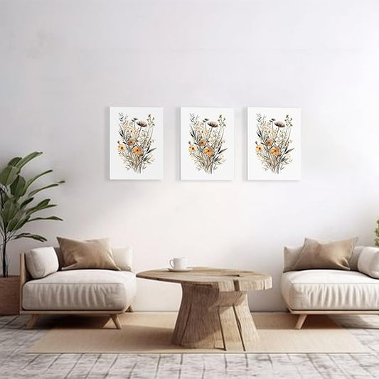 Colorful Wildflower Canvas Wall Art,Floral Wall Art Framed Set of 3 Flowers Art Prints,Watercolors Flower Wall Decor Living Room,Minimalist Botanical Wall Art Modern Wall Decor for Bathroom Bedroom Office,12"x16