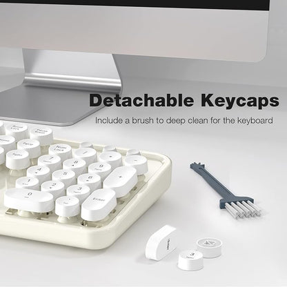 Atelus Wireless Keyboard and Mouse, Typewriter Full Size Keyboard with Number Pad and 2 in 1 USB Connected Mouse for Windows 7/8/10, Laptop, Desktop, PC, Computer (Off-White)