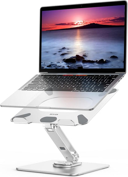 BESIGN LSX7 Laptop Stand with 360 Rotating Base, Ergonomic Adjustable Notebook Riser, Foldable Computer Holder Compatible with 10-15.6" Laptops (Silver)