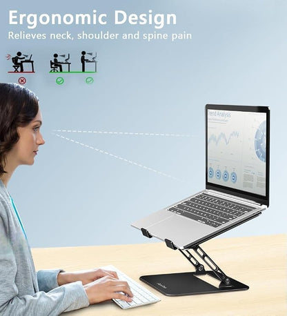 Aoviho Adjustable Laptop Stand for Desk, Portable Laptop Stand Holder and Riser, Foldable Aluminum Notebook Computer Stand for MacBook Air Pro HP Lenovo Dell Samsung Chromebook, 10-15.6 inch, Black