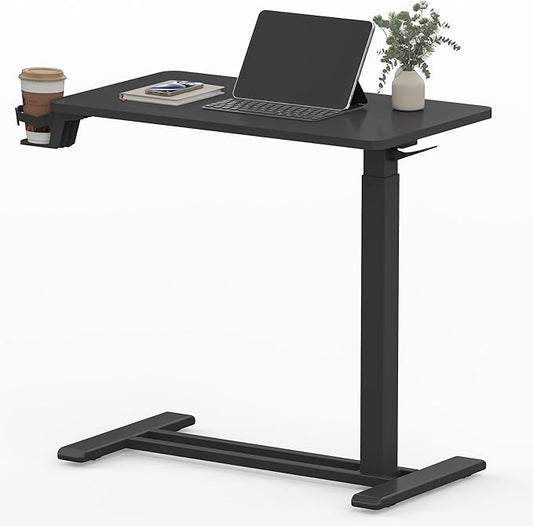 SANODESK Adjustable Overbed Bedside Table Pneumatic Adjustable Height Laptop Computer Standing Desk Cart with Tray, Hospital and Home Use(23.6" W x 13.8" D,Maple)