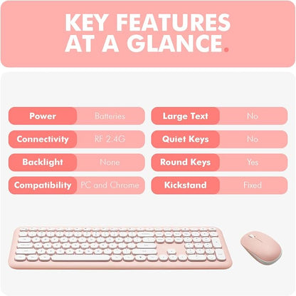 X9 Pink Keyboard and Mouse Wireless | Cute Wireless Keyboard and Mouse Combo - Transform Your Space with a Colorful Keyboard and Mouse Set for PC Laptop and Chrome (Pink/White)