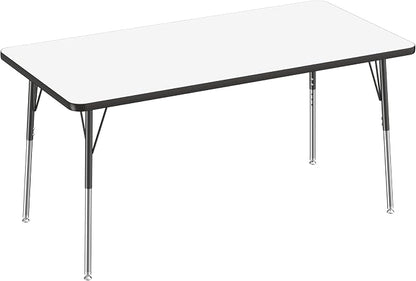 FDP Dry-Erase Rectangle Activity School and Office Table (30 x 60 inch), Standard Legs with Swivel Glides, Adjustable Height 19-30 inches; Quick Ship Single Box - Whiteboard Top and Black Edge