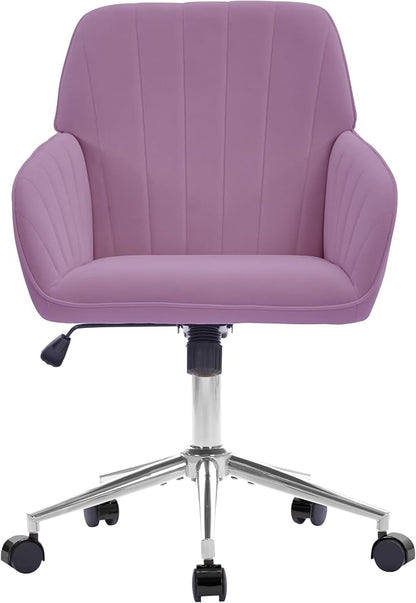 YITAI Velvet Office Desk Armchairs with Silver Base and Wheels,Modern Height Adjustable 360 Degree Swivel Upholstered Vanity Chairs for Living/Room Bedroom/Study,Light Purple