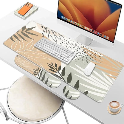 Desk Pad and Keyboard Wrist Rest, Large Mouse Pad + Keyboard Pad+Mouse Wrist Support, Non-Slip Desk Mat Protector for Office, Home 31.5×11.8 Inches Aesthetic Design