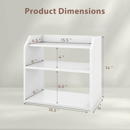 Tangkula 3-Tier Desktop Bookshelf, Wooden Countertop Bookcase with Guardrails, Space-Saving Desk Display Hutch Shelf, Modern Tabletop Storage Organizer for Study Room, Office and Dormitory (1,White)
