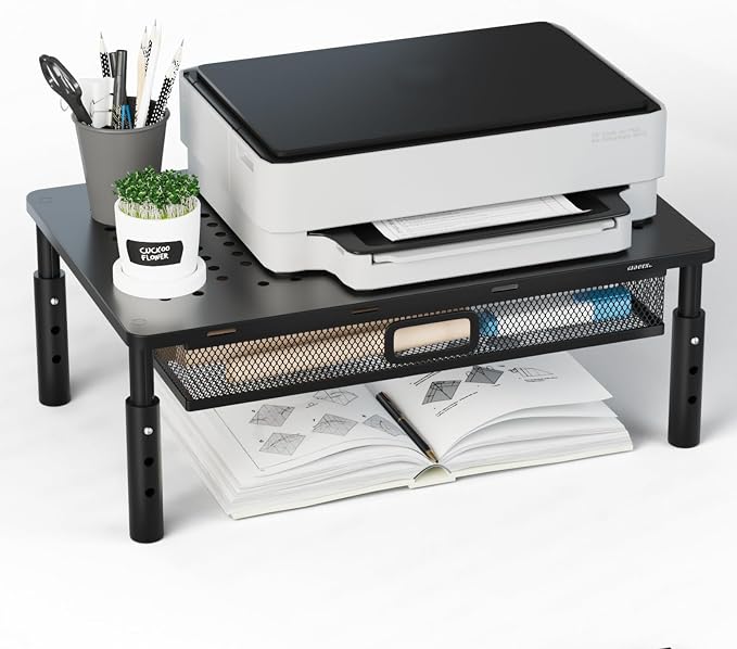 Desktop Printer Stand with Drawer,Desk Organizer for Home Office,Printer,Fax Machine,Scanner,Latop,14.57"x9.25" Black