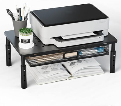 Desktop Printer Stand with Drawer,Desk Organizer for Home Office,Printer,Fax Machine,Scanner,Latop,14.57"x9.25" Black