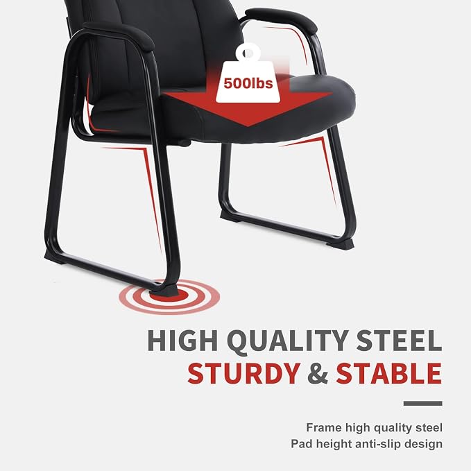 CLATINA Big Tall 500 LBS Wide Guest Chair Heavy Duty, Leather Side Reception Chairs with Sled Base and Armrest, Executive Office Desk Chair No Wheels for Meeting Conference Waiting Room Home, 6 Pack