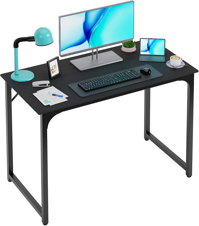PayLessHere | 39 Inch Computer Desk | Black | Office Desk with Metal Frame, Adjustable Feet | Water-Resistant, Scratchproof Surface | Sturdy Writing Table for Home Office or Study | Pack of 1