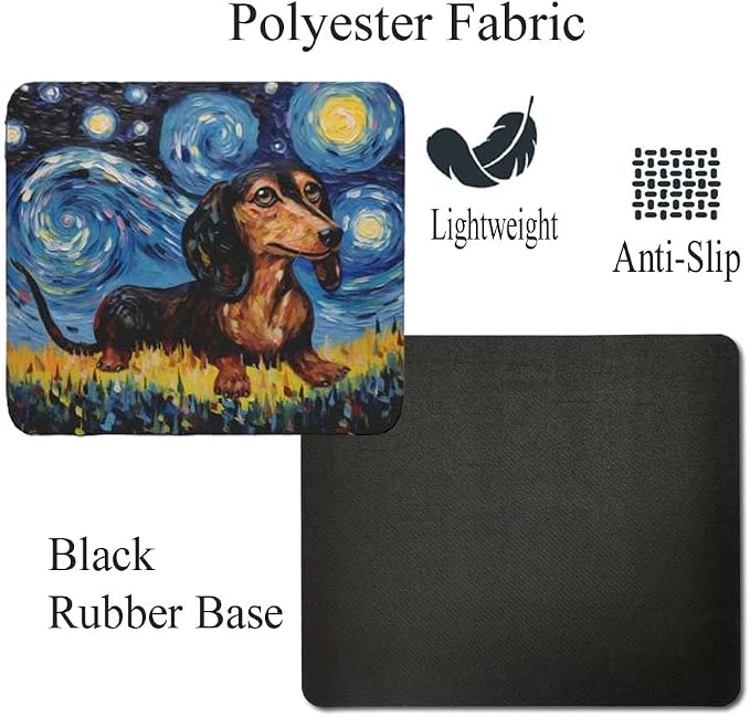 Starry Night Dog Mouse Pad for Computer Laptop Home Office Gaming Working Desk Desktop Accessories Non-Slip Rubber Mouse Pad for Dog Lovers (Dachshund)