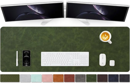 Distressed Leather Desk Mat - Non-Slip PU Desk Pad for Office and Home - Desk Organization and Accessories - Ideal for Large Mouse Pad and Desk Mats on Top of Desks(Forest Green,47.2"x 17")