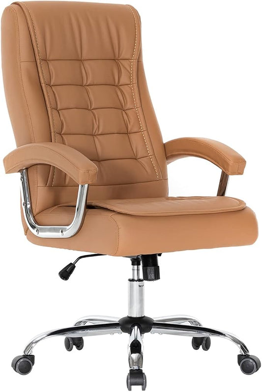 Executive Office Chair Adjustable Leather Chair High Back Swivel Office Desk Chair with Padded Armrest 350lbs Load-Bearing Spring Seat Computer Desk Chair for Home Office, Khaki