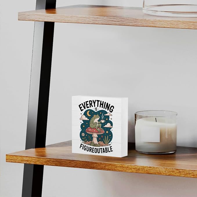 mmiishe Everything is Figureoutable Cute Frog Gifts Cottage Core Decor | Motivational Gift for Women Frog Office Decor Positive Affirmations Room Decoration for Office Classroom Home 5 x 5 Inches