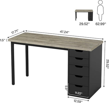 Tribesigns Computer Desk with 5 Drawers, 47 inches Rustic Brown Home Office Desk with Storage, Modern Simple Laptop Desk Study Writing Table for Small Spaces (1, Grey+Black)