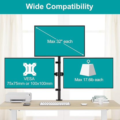 MOUNT PRO Triple Monitor Mount, Monitor Desk Mount for 3 Screens up to 32 inch, 17.6 lbs Each, Fully Adjustable Stacked Computer Stand, Table VESA Mounting, C clamp/Grommet Base