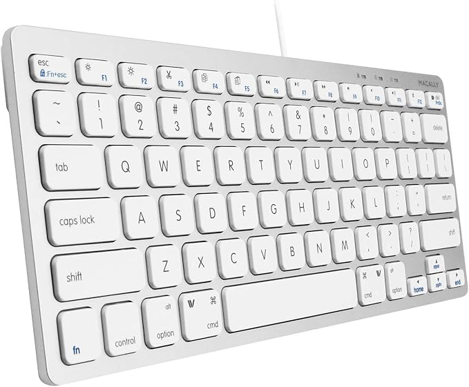 Macally Small Wired Keyboard for Mac and Windows - 78 Scissor Switch Keys Compatible Apple Keyboard - USB Mini Keyboard that Saves Space and Looks Great - Plug and Play Wired Mac Keyboard - Aluminum