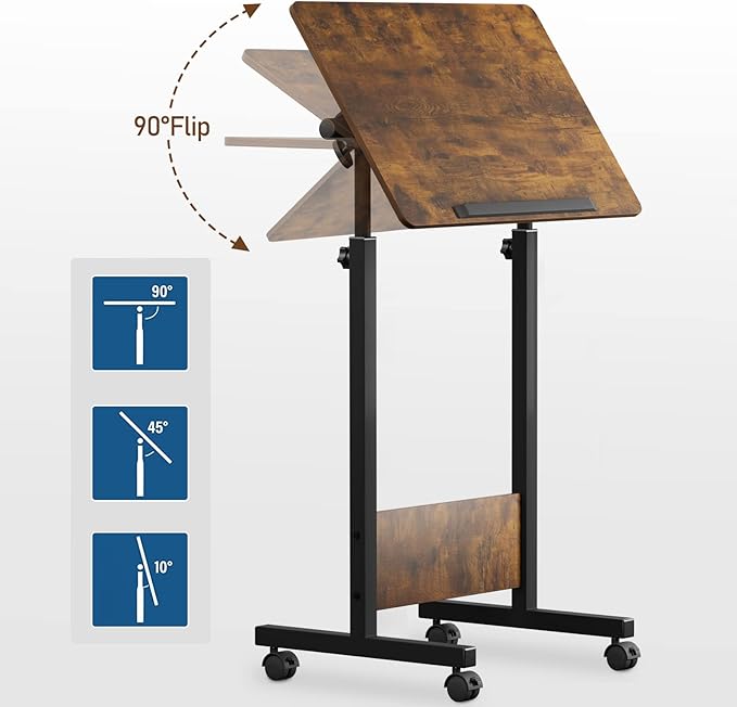KOUPA Height Adjustable Mobile Standing Desk 16×24 in,360° Flip Desk Stand Desks Home Office Table Standing for Small Space Offices,Easy to Assemble(Adjustable Height: 32in-47in)