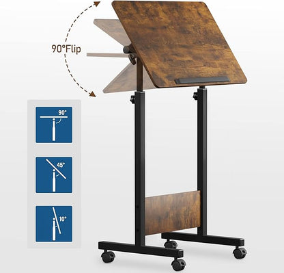KOUPA Height Adjustable Mobile Standing Desk 16×24 in,360° Flip Desk Stand Desks Home Office Table Standing for Small Space Offices,Easy to Assemble(Adjustable Height: 32in-47in)