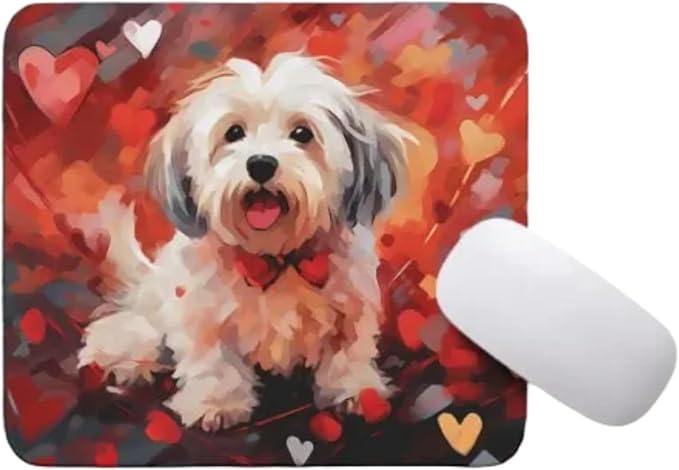 Havanese Mouse Pad Dog with Red Hearts Pattern Non-Slip Rubber Mouse Pad Puppy in Love Mouse Pad for Home Office Work Desk Computer Desktop Laptop for Dog Lovers