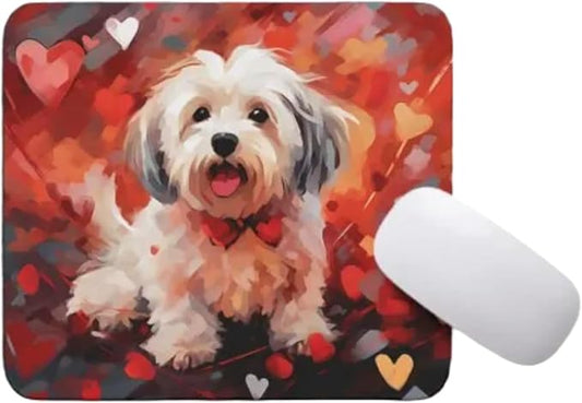 Havanese Mouse Pad Dog with Red Hearts Pattern Non-Slip Rubber Mouse Pad Puppy in Love Mouse Pad for Home Office Work Desk Computer Desktop Laptop for Dog Lovers