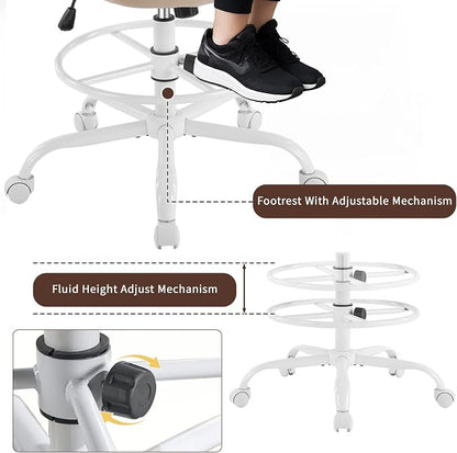 Karl home Ergonomic Drafting Chair, Khaki | Lumbar Support, Flip-Up Armrests, Adjustable Height Footrest Ring, Breathable Mesh, Tall Swivel