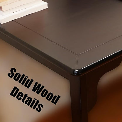 Solid Wood Desk with Drawer, Small Writing Desk for Small Spaces,Gaming Study Home Office Workbench woodenDesks for Work, 39 inch Wooden Computer Desk for Bedroom Black Walnut Color