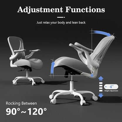 GYI Ergonomic Office Chair with Memory Foam Cushion, Big and Tall Office Chair, 4.7" Thickened Seat Heavy Duty Desk Chair with Technical Mesh Back, 3D Flip-up Arms, Wheels for Heavy People, Grey