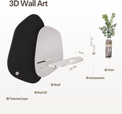Troartos 3D Black and White Abstract Wall Art Decor, Modern Minimalist Textured Artwork for Walls with Vase, Sandstone Paintings Wall Decor for Living Room, Dining Room, Hallway, Bedroom, Office