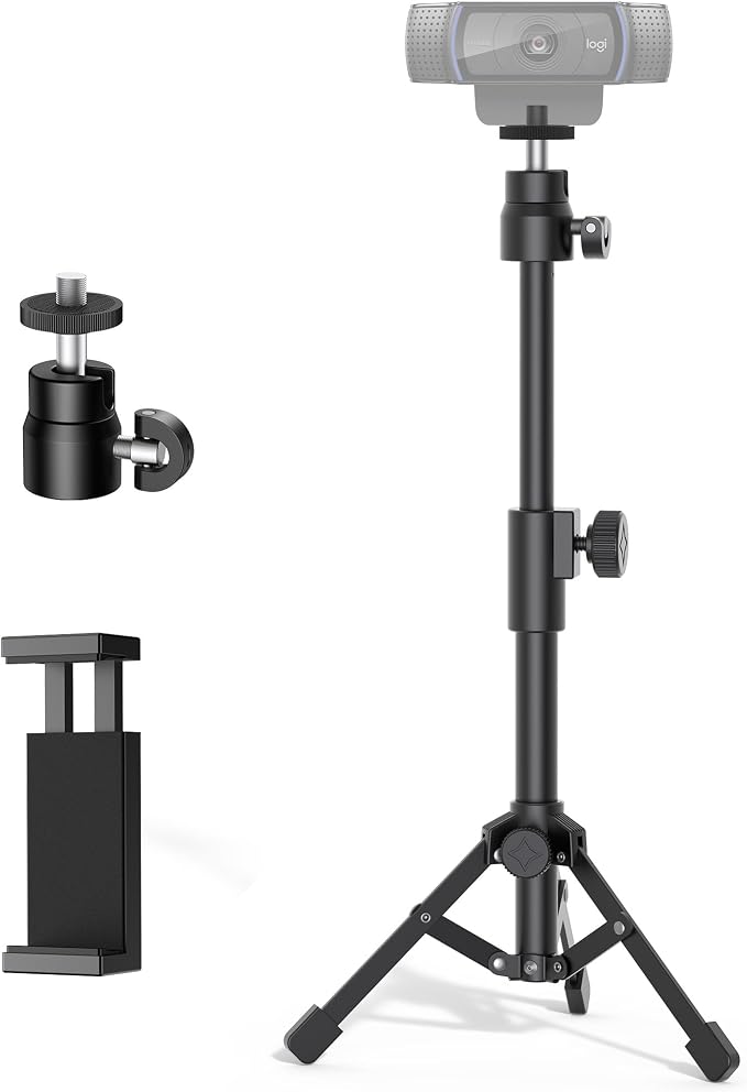 InnoGear Webcam Tripod, Extendable Webcam Stand for Desk Camera Stand Mount with Phone Holder for Webcam C922 C930e C920S C920 C615 C960 C920x BRIO 4K NexiGo N60, Right Light, GoPro with 1/4" Thread