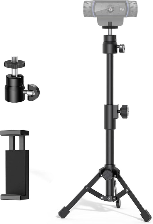 InnoGear Webcam Tripod, Extendable Webcam Stand for Desk Camera Stand Mount with Phone Holder for Webcam C922 C930e C920S C920 C615 C960 C920x BRIO 4K NexiGo N60, Right Light, GoPro with 1/4" Thread