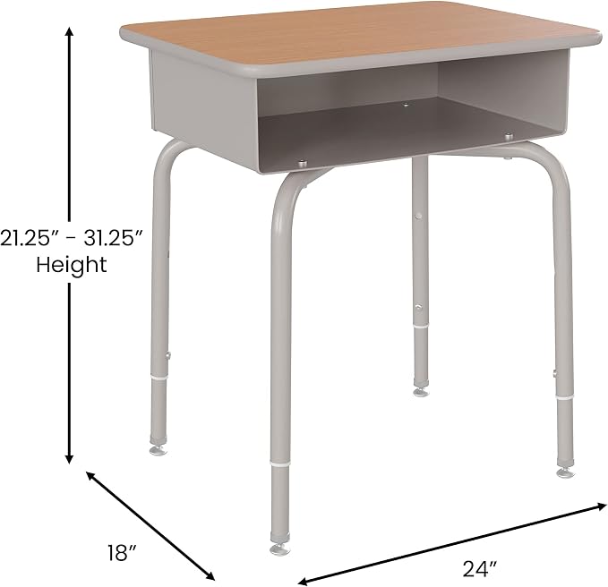 Flash Furniture Billie Student Desk - Walnut Open Front School Desk - Silver Metal Frame - 24"W x 18"D Adjustable Height, Durable for School or Remote Learning