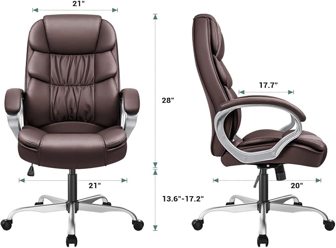 GUNJI Office Chair PU Leather High Back Executive Chair Ergonomic Computer Chair, Modern Adjustable Home Desk Chair Swivel Managerial Chair with Padded Armrests and Lumbar Support (Brown)