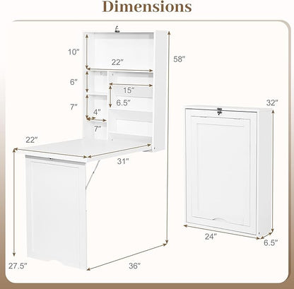 Casart Multi-Function Computer Desk, Wall Mounted Fold Out Table, Convertible Desk Writing Desk for Home and Office