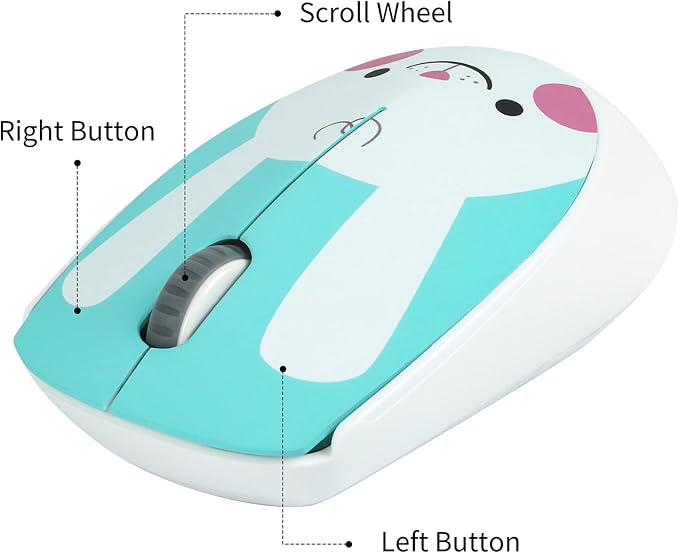 3C Light 2.4GHz Wireless Cute Silent Portable Optical Mouse - 3 Adjustable DPI for Laptop, Desktop PC (Rabbit)