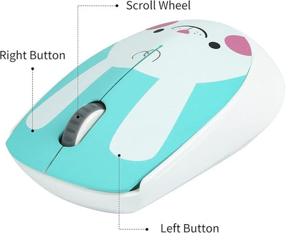 3C Light 2.4GHz Wireless Cute Silent Portable Optical Mouse - 3 Adjustable DPI for Laptop, Desktop PC (Rabbit)