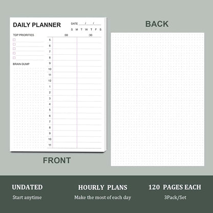 Tiankool To Do List Notepad 3Pack/Set,Daily To Do List with Priorities, Brain Dump, Hourly Scheduler and Notes,Daily Planner Notepad for Work, Study, 60 Tear Off Sheets Planning Pad, 7x10 Inch