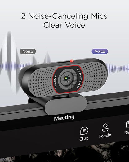 wegear 4K Webcam for PC, USB-A Computer Camera with Sony 1/2.55'' Sensor, 4K@30FPS & 1080P@60FPS, PDAF Autofocus, Dual Noise-Canceling Mics, Privacy Cover, 73° FOV for Meetings, Streaming & Gaming