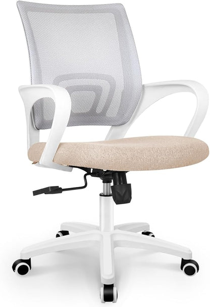 NEO CHAIR Office Desk Computer Chair Ergonomic Mesh Gaming Cushion Seat with Comfy Lumbar Mid Back Support Adjustable Height Swivel Rolling Wheels for Home Task (Beige)