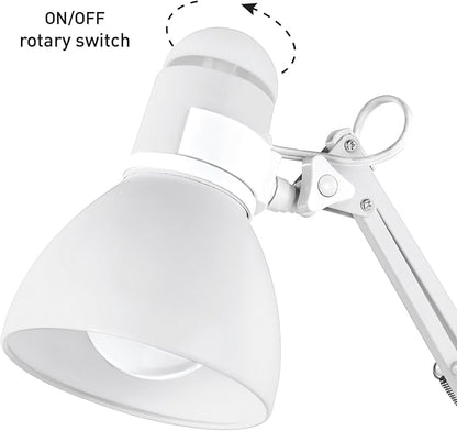 Globe Electric 52024 28" Swing Arm Architect Desk Lamp, Matte White, Rotary Switch on Shade, Partially Adjustable Arm, Modern Lighting for Bedroom or Office, Timeless, Indoor Lights
