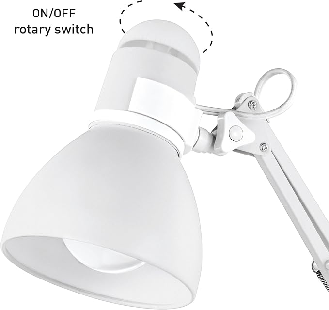 GLOBE Electric 52024 28" Swing Arm Architect Desk Lamp, Matte White, Rotary Switch on Shade, Partially Adjustable Arm, Modern Lighting for Bedroom or Office, Timeless, Indoor Lights(Pack of 2)