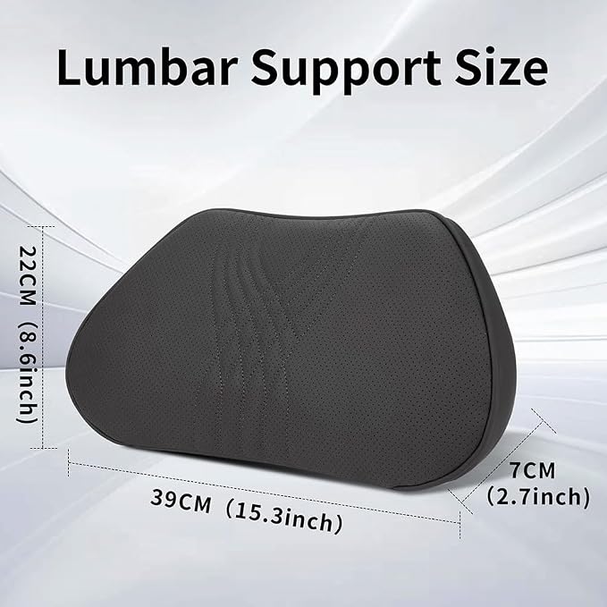 Lumbar Support Pillow for Car Seat, Office Chair Leather Memory Foam Lower Back Cushion for Back Pain Relief Improve Posture, Ergonomic Back Rest for Gaming Chair, Black, 1PC