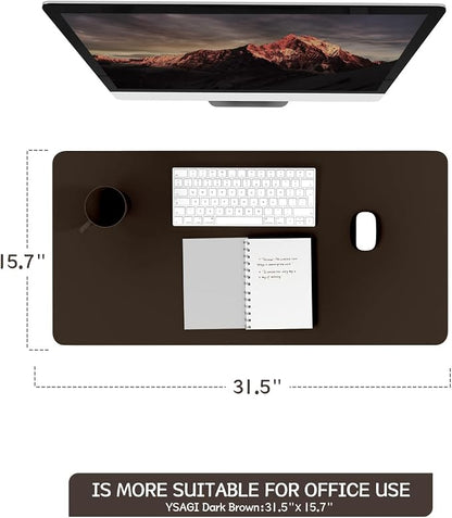 YSAGi Non-Slip Leather Desk Pad, Waterproof Laptop Computer Desk Keyboard Mat, Table Protector Blotter Mat, Large Mouse Pad for Office/Work/Home/Decor(Dark Brown, 31.5" x 15.7")