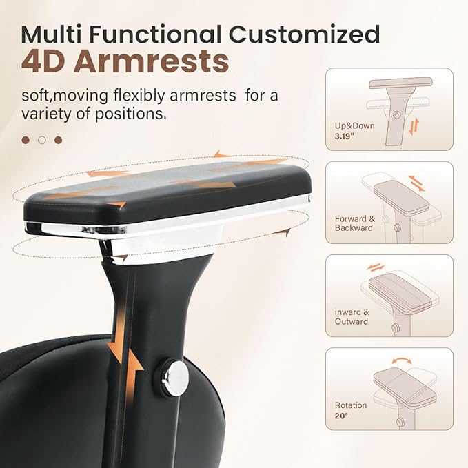 700lbs Big and Tall Office Chair for Heavy People Ergonomic Mesh Desk Chair with Wide Thick Seat Cushion,Adjustable Lumbar Support and 4D Armrests for Aitting All Day