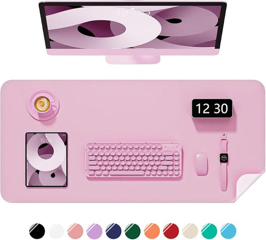 Desk Pad, 30" x 14" PU Leather Non-Slip Desk Mat Large Mouse Pad for Desktop, Waterproof Laptop Computer Writing Mat for Office, Home, Work, Gaming, Pink